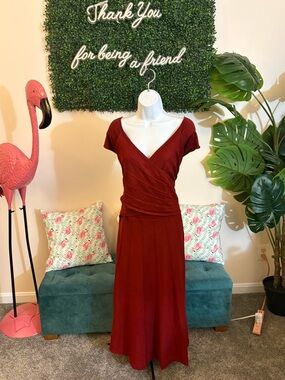 Anne Klein Burgundy Wrap-Style Midi Dress